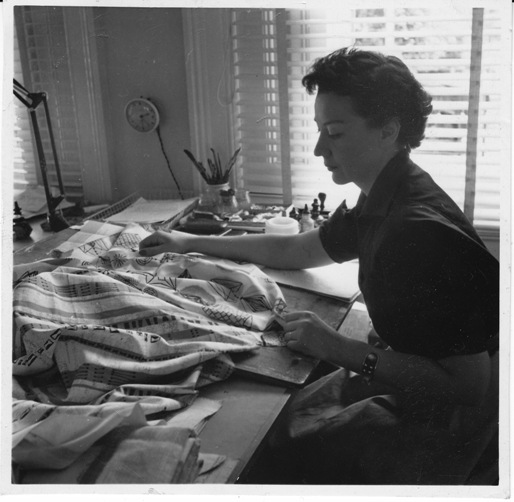 Lucienne Day at her drawing board. Copyright Robin and Lucienne Day Foundation.