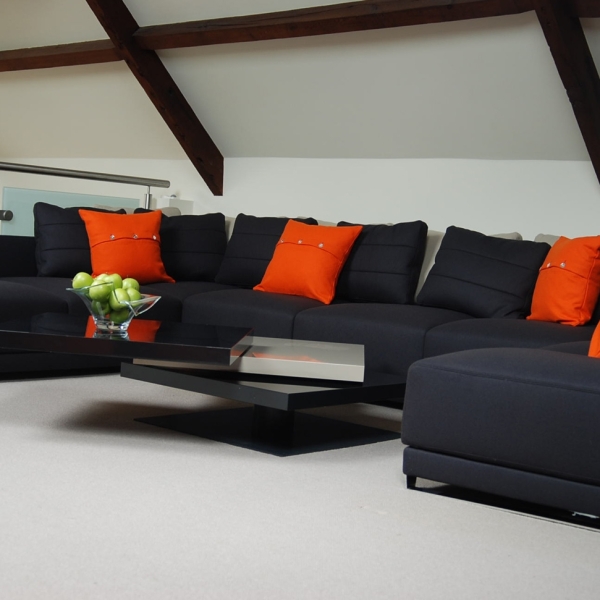 Living room interior design, converted barn