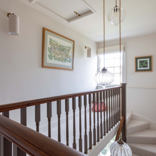 Second floor landing pendant lighting detail