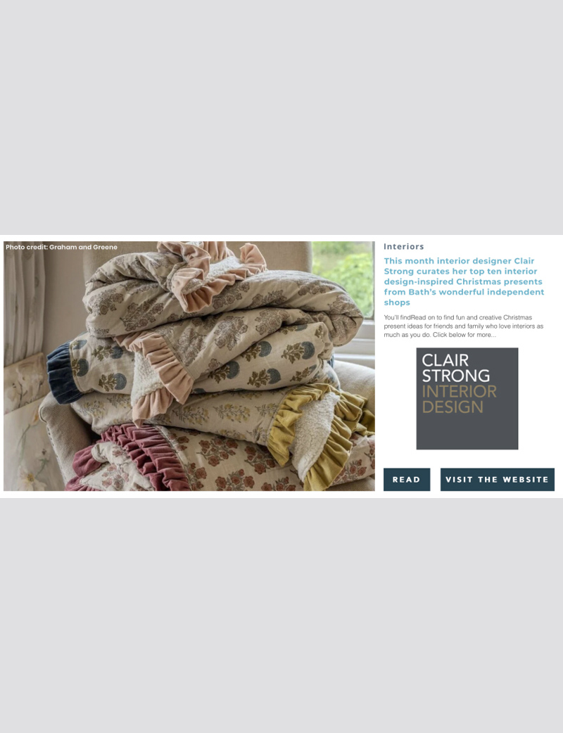 Clair’s interior design focused Christmas presents — InBath November 2024